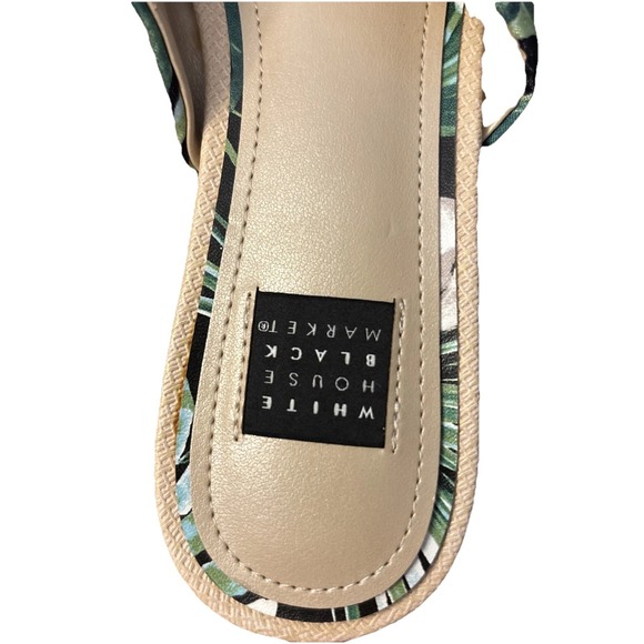 White House Black Market Women's 6.5 Emerald Palm Tropical Bow Slides Sandals - Picture 3 of 5